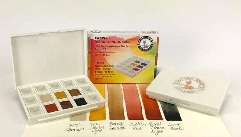 Daniel Smith Hand Poured Watercolor, Half Pans, Earth Set with 6 Watercolor Half Pans, 9 Empty Half Pans, 1 Plastic Travel Case (Total 16 Pieces) 285650002 - Image 2